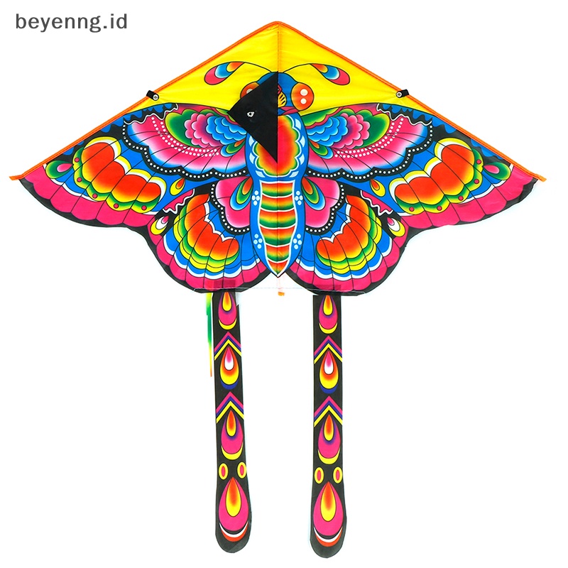 Beyen 1Set 90*50cm Kupu-Kupu Dicetak Ekor Panjang Layangan outdoor kite toy Dengan handle line ID