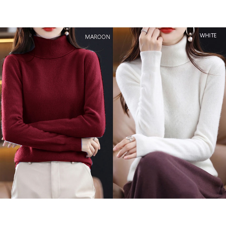 (B085) Turtleneck Blouse knit turtle neck atasan