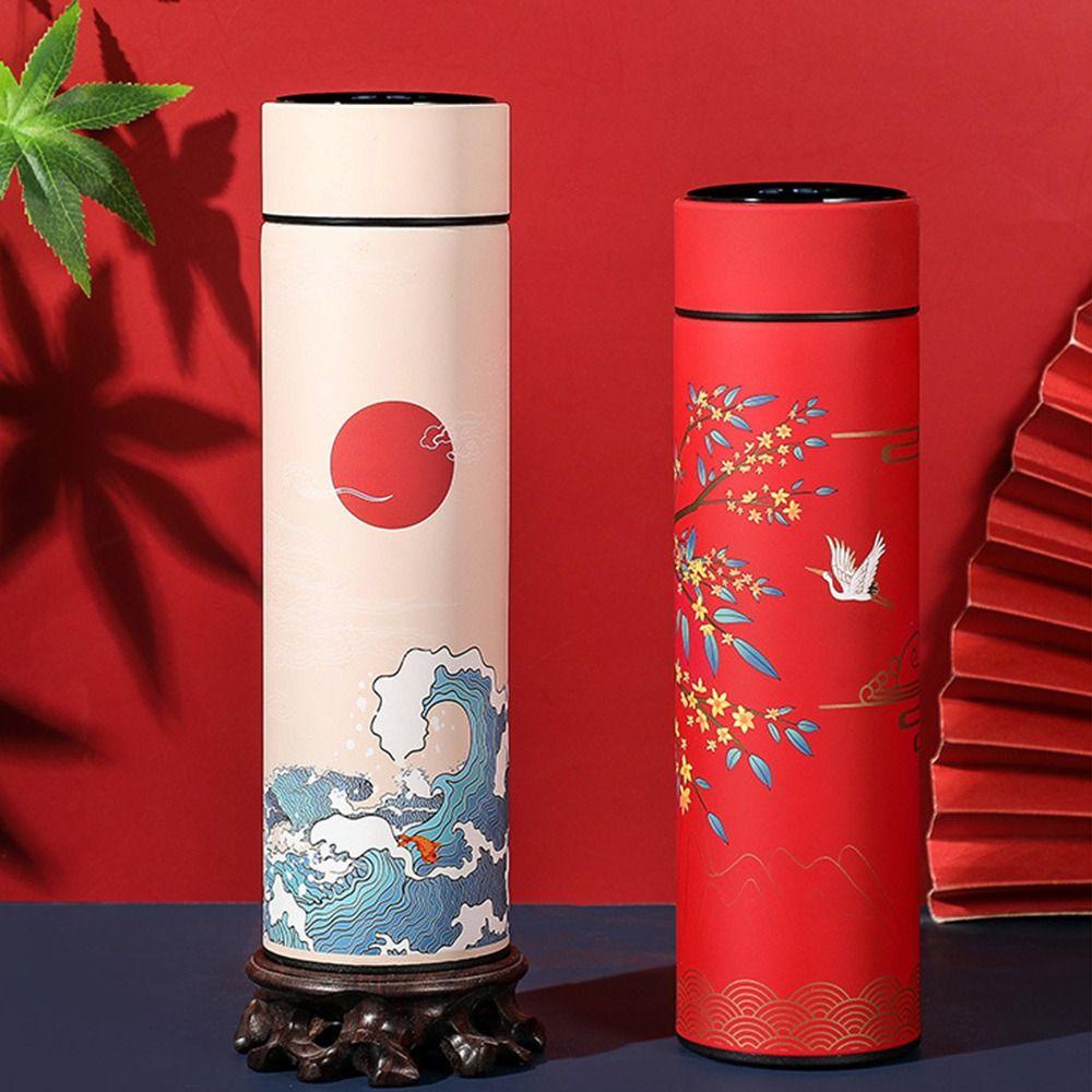 【 ELEGANT 】 Termos Cangkir Camping Insulated Digital Double Layer Temperature LED Display Gaya Cina Botol Air