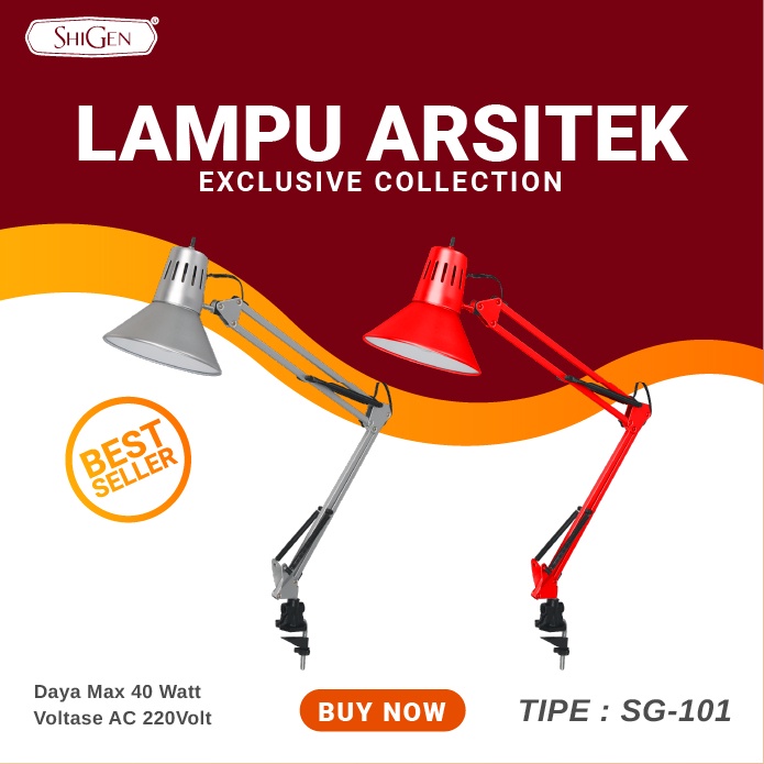 Lampu Belajar/Arsitek Jepit PIXAR SHIGEN Body Super Besar FREE LED SG-101