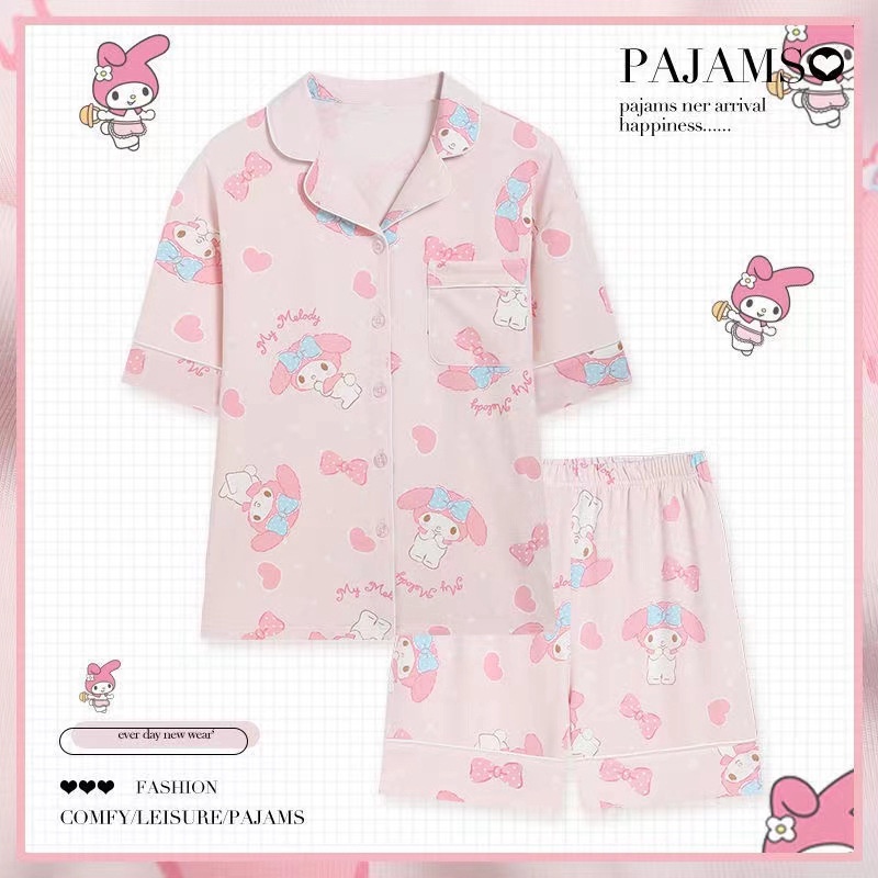 Setelan dewasa baju tidur sanrio lengan pendek celana pendek / piyama tidur cinnamoroll kuromi melody