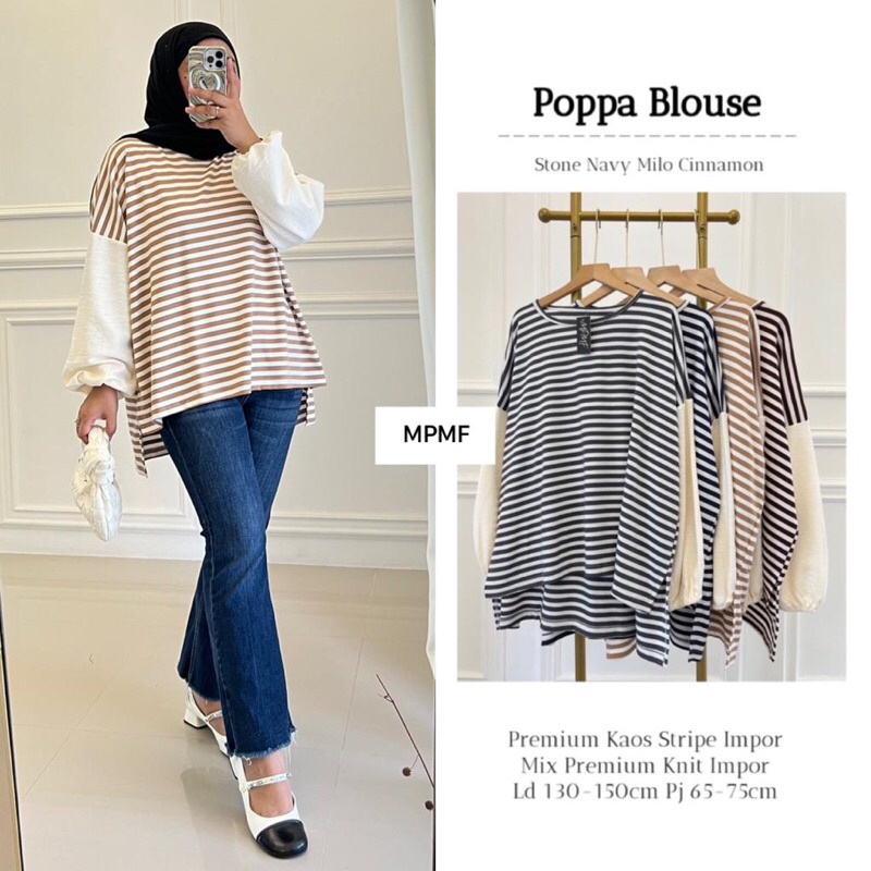 POPPA BLOUSE ORI MPMF | Ld130-150 Premium Kaos Stripe Impor