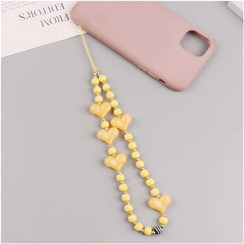 Manik-manik Bulat Bergaris Kuning Handmade Universal Phone Strap Untuk iPhone Untuk Samsung Untuk OPPO Untuk VIVO Untuk Huawei Untuk Redmi Untuk Xiaomi Case DIY Gelang Rantai