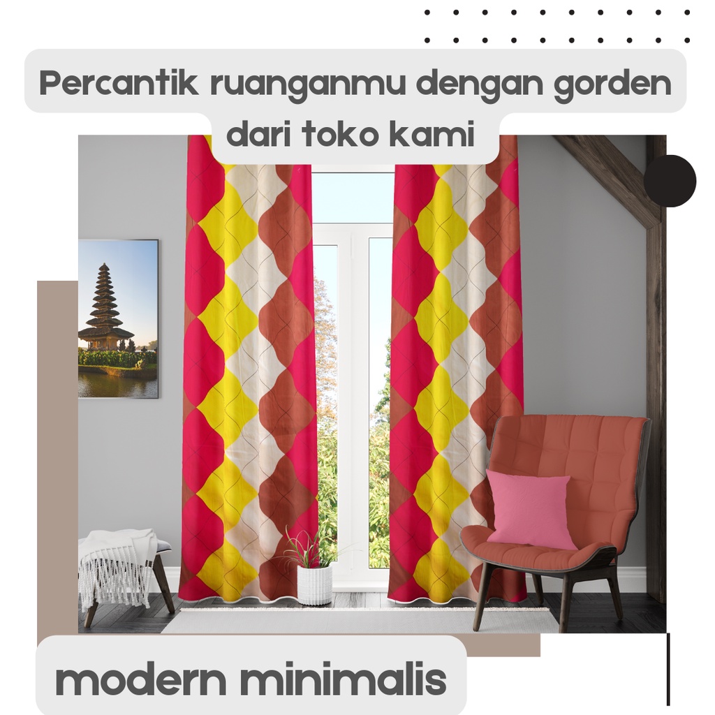 Gorden Jendela Gorden Pintu minimalis size L120cm X T225cm smokering Katun Free Tali&amp;hook gordeng hordeng kordeng