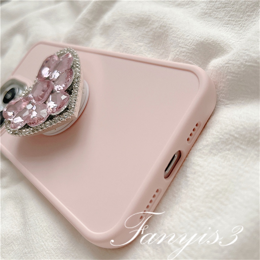 Compatible For iPhone 14 13 12 11 Pro Max X XR Xs Max 8 7 Plus Kompatibel Untuk Pink Kristal Love Phone Case Lembut Cover Pelindung Dengan Bracket