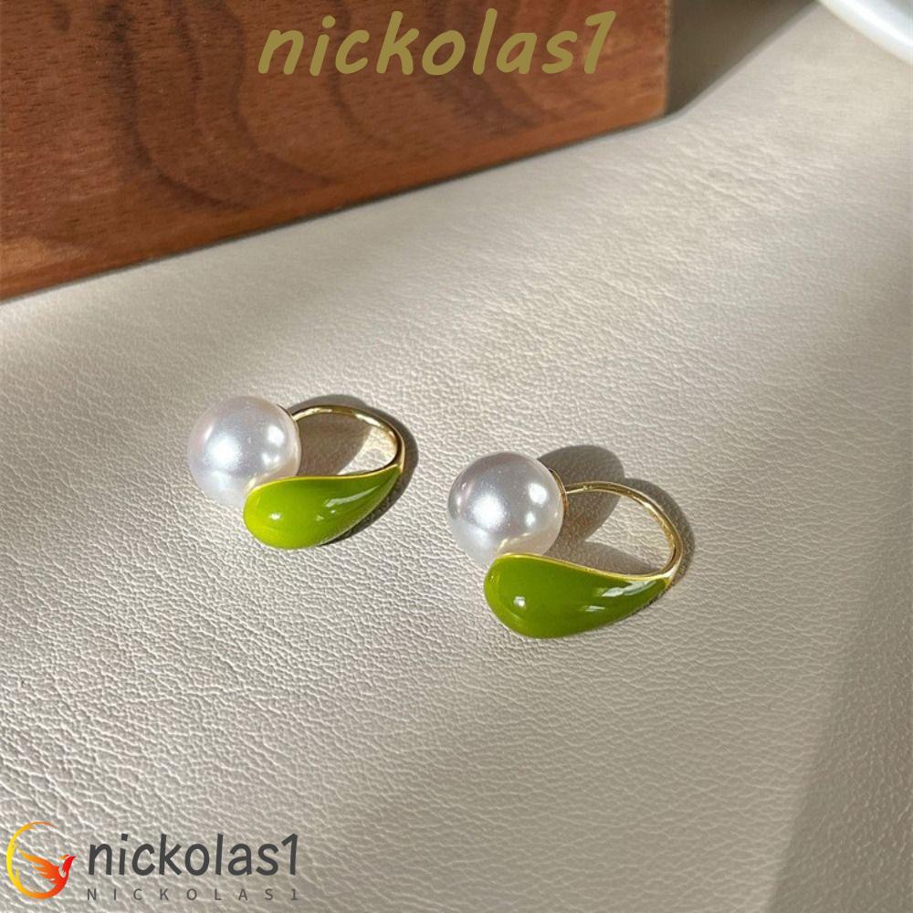 Nickolas1 Anting Mutiara, Anting Gantung Belakang Hijau, Vintage Tetesan Minyak Air Anting Giwang Korea Untuk Wanita