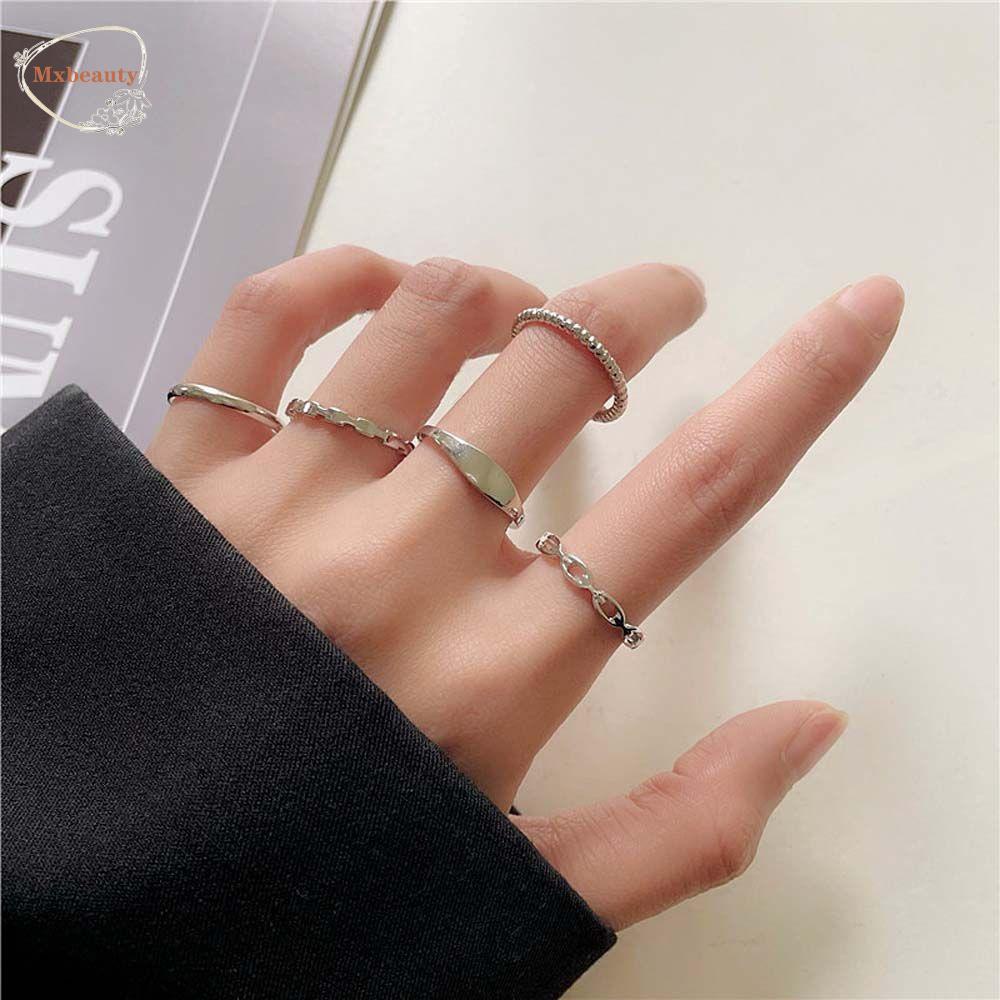 MXBEAUTY Wanita Pembukaan Cincin set 5Pcs /set Rantai Vintage Untuk Perempuan Punk Tipis Temperamen Ekor Rings