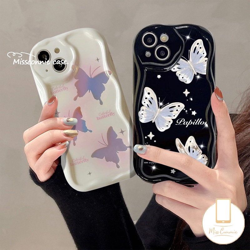 Couple Soft Case Untuk Realme C55 C25Y C25 C53 C31 C33 C25s C35 C21Y C12 C30 C20 C15 C21 C17 5 5i 7i 6i 9i 5s C11 C20A INS Korea Glitter Fantasy Butterfly 3D Bergelombang Lengkung Tepi Penutup