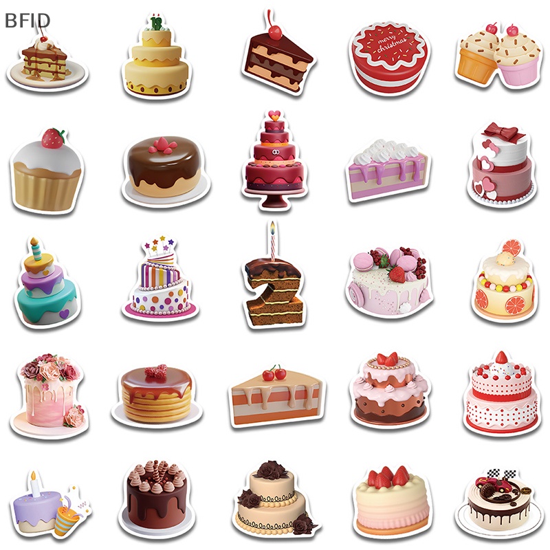 [BFID] 50pcs Ins Style Stiker Kartun Kue Makanan Decals DIY Kulkas Telepon Koper Laptop Notebook Mobil Stiker Dinding Mainan Anak [ID]