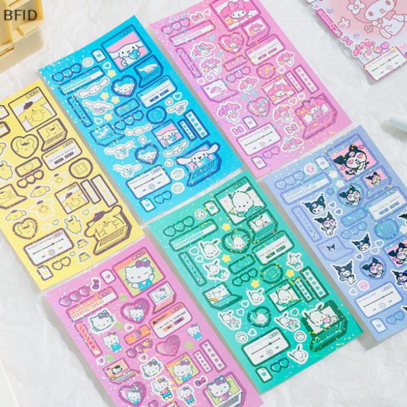 [BFID] 3pcs Melody Kuromi Cinnamoroll Anime Kartun Stiker Gadis Hati Laser Stiker Dekorasi Laptop Tangan Akun Alat Tulis Stiker [ID]