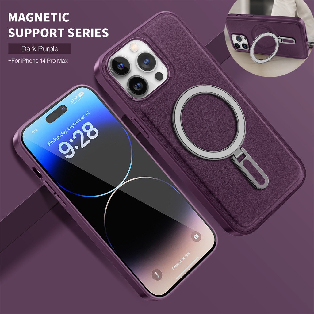 Casing Magnet Kulit Mewah iPhone 14 Pro Max case Iphone12 13 Pro Max 11 Pro Max14 Plus Dengan bracket hard case Perlindungan shock Tertutup Penuh