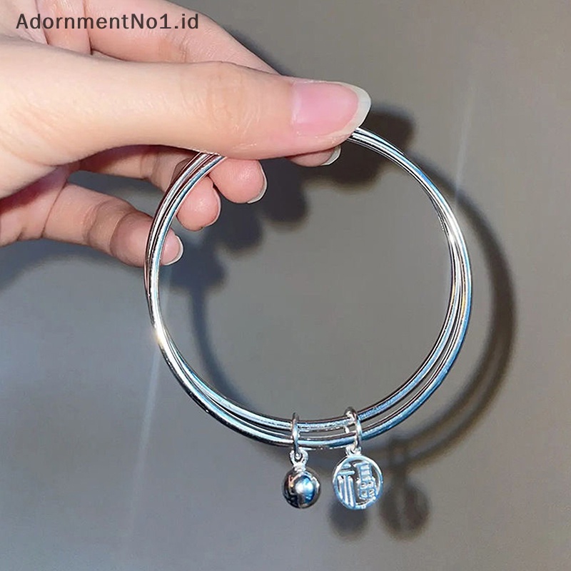 [AdornmentNo1] Fashion Fu karakter gelang cincin ganda dengan Bell Ins gaya keberuntungan gaya korea Bangle untuk wanita gadis pesona perhiasan hadiah