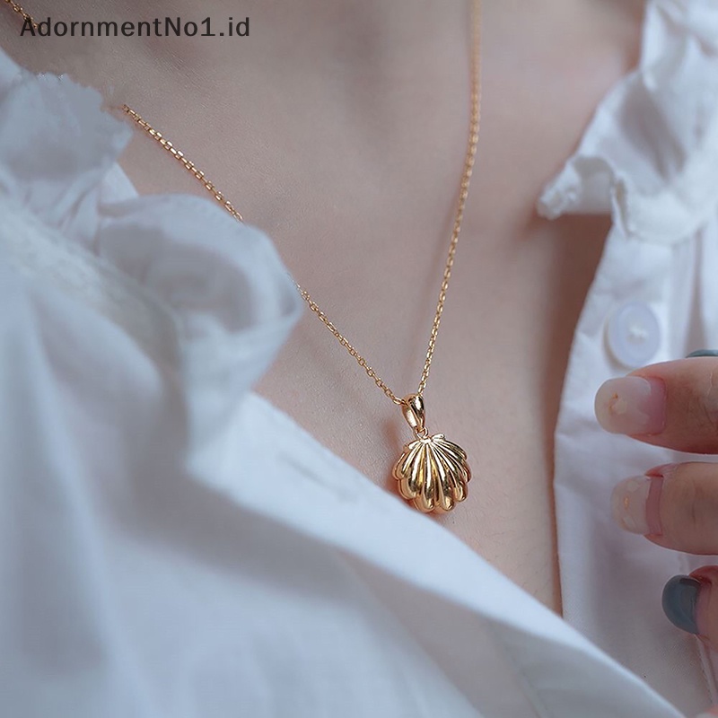 [AdornmentNo1] Emas disepuh Shell pesona kalung wanita mutiara air tawar Shell Pendant Choker