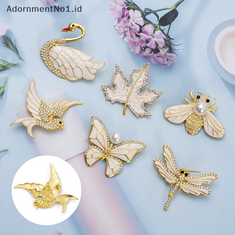 [AdornmentNo1] Animal Series Swan Brooch mutiara kupu bros wanita serbaguna aksesoris pakaian Maple Bee capung korsase ornamen