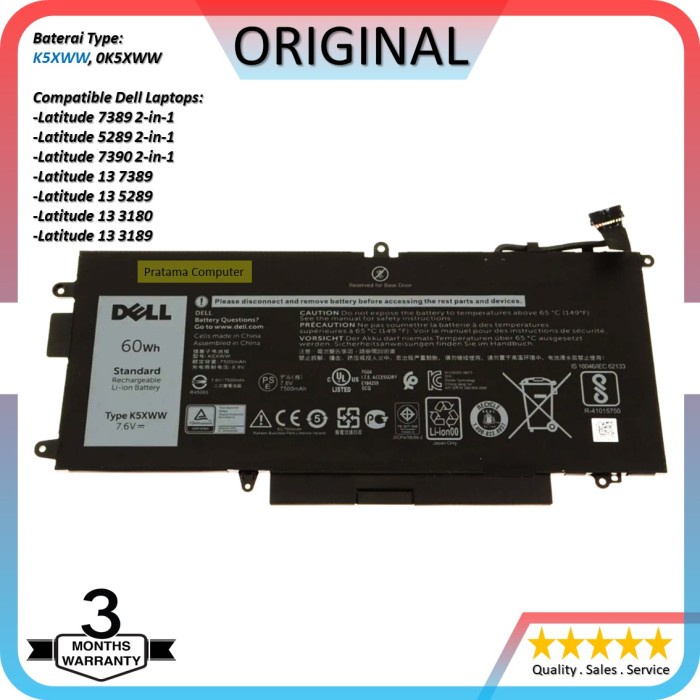 Baterai Original Laptop Dell Latitude 7389 2-in-1 K5XWW