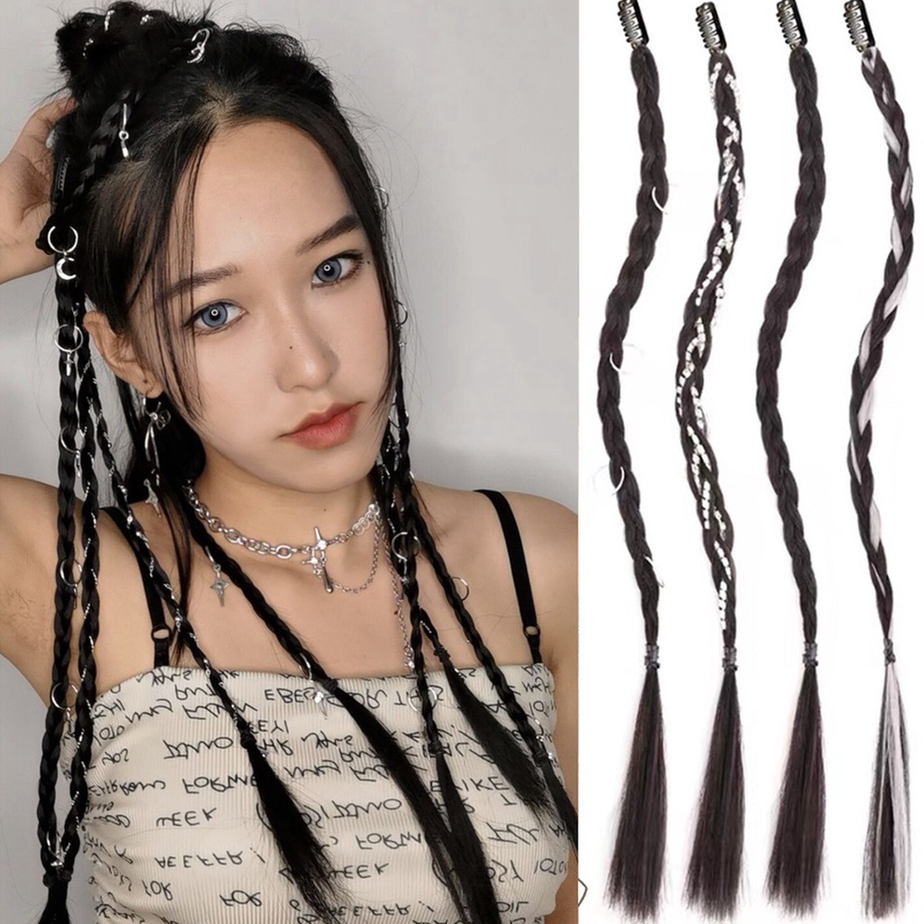 Rambut Palsu Hair Clip Kepang Ponytail Extension Klip Gaya Hip Hop Korea Kekinian Aksesoris Perempuan AK290