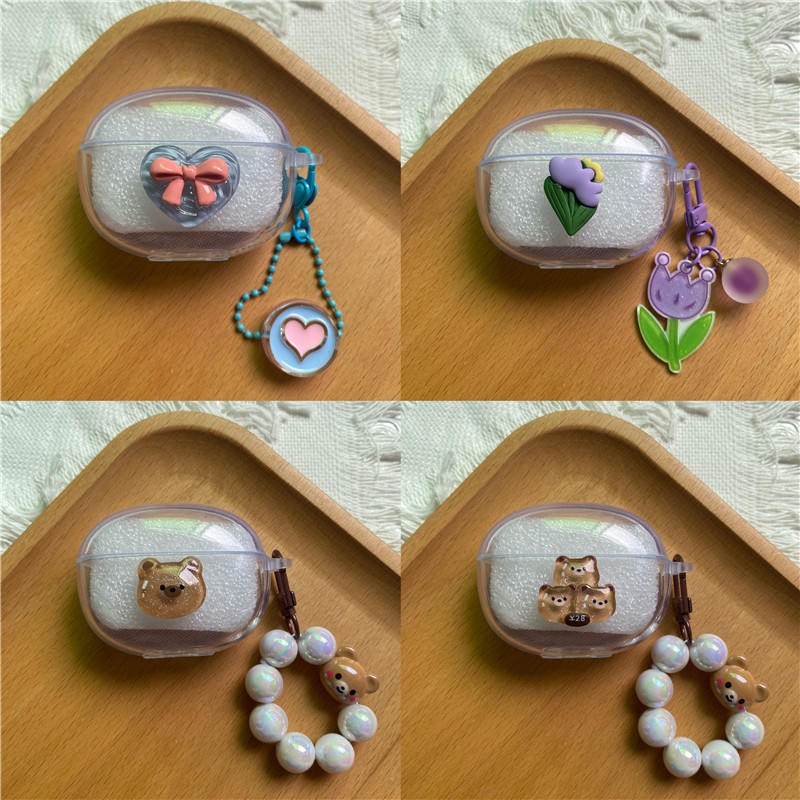 Realme Buds T100 Case Cute Bear Pearl Pendant Earphone Cover Transparent TPU Cover Fudnas For Realme T100