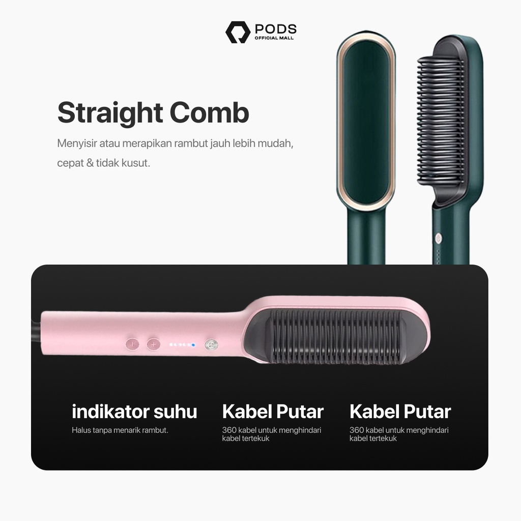 ThePods Catokan Sisir Pelurus Rambut Hair Straightener Curler 2 in 1 catok sisir listrik hair stylish by Pods Indonesia