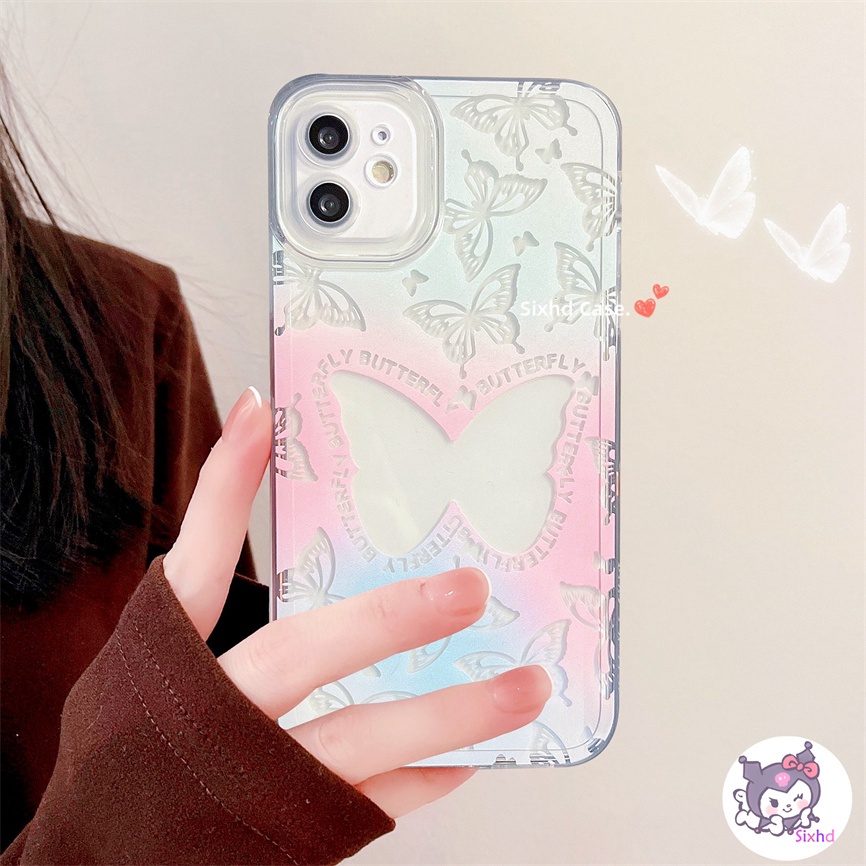 Redmi 12C 11A 10C 10A 10 Note 12 11 11s 10 9 8 7Pro 9T 9C 9A 9 A2 A1 Xiaomi 12 11 Lite 11T 10T Poco F3 M3 M4 F3 X3 X4Pro Ins Gradient Butterfly Phone Case+Holder Soft Cover