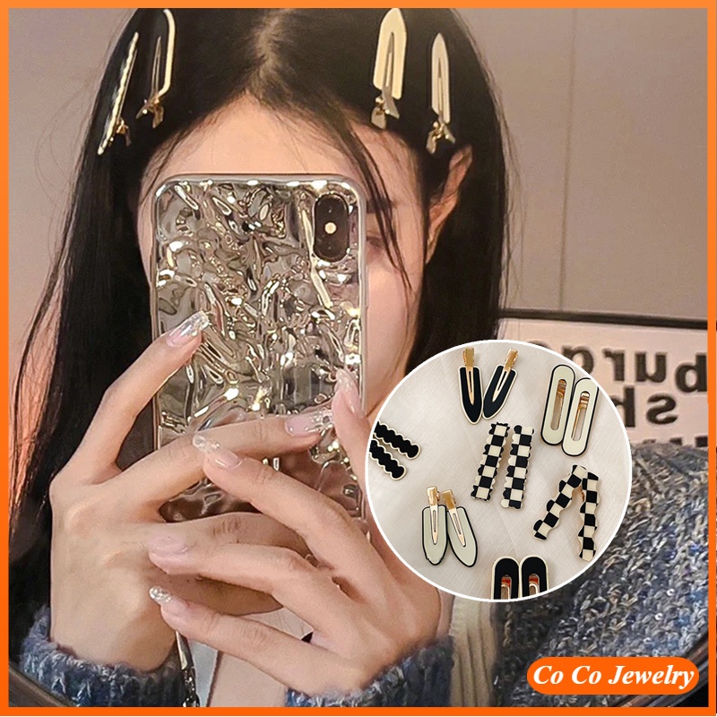 No Trace Hairpin wanita Checkerboard Grid jepit rambut poni klip Duckbill Clip Net merah2023 baru klip hiasan kepala