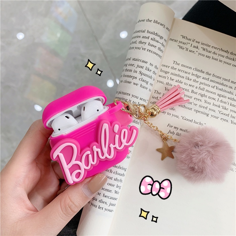 Cartoon Cute Barbie Bow Headset Protective Case Compatible for Apple Airpods 1 2 3 Pro 2 Soft Shell with Keychain