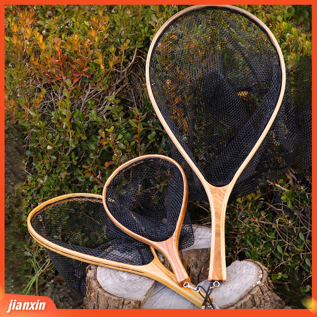 (In Stock) Mini Landing Dip Net Tahan Sobek Gagang Kayu Jaring Celup Ikan Lubang Lebat Untuk Angling