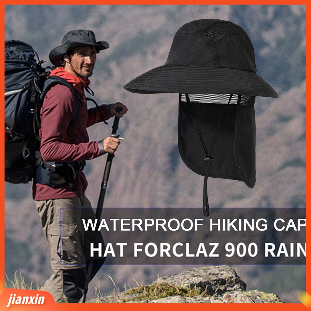 (In Stock) Unisex Topi Matahari Pinggiran Lebar Mesh Bernapas Adjustable Tahan UV Lipat Blok UV Nilon Outdoor Camping Memancing Topi Matahari Dengan Flap Leher Untuk Pria