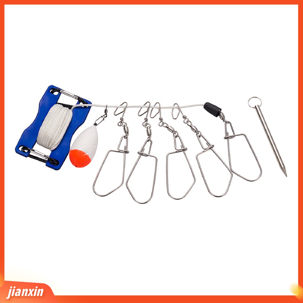 (In Stock) Outdoor Fishing Lure Stringer Stainless Steel Pengunci Gesper Ikan Klip Lock Hook Dengan Tali Pelampung