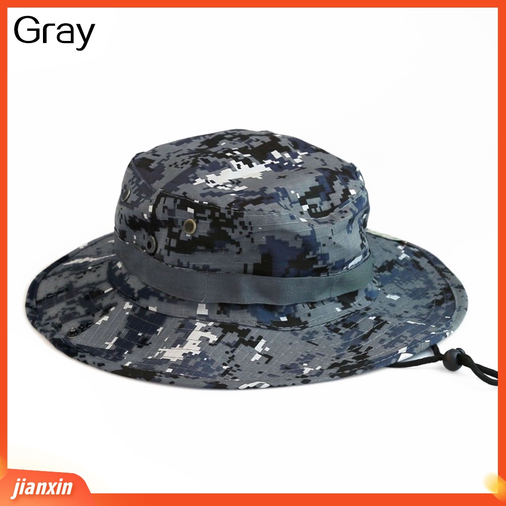 (In Stock) Panas Unisex Pinggiran Lebar Kamuflase Hiking Outdoor Memancing Bucket Boonie Sun Hat