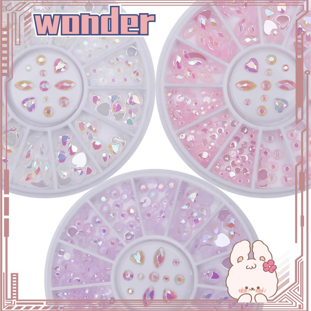 WONDER Nail Art Berlian Imitasi Warna-Warni Memanjang Berbentuk Datar Manicure Decor