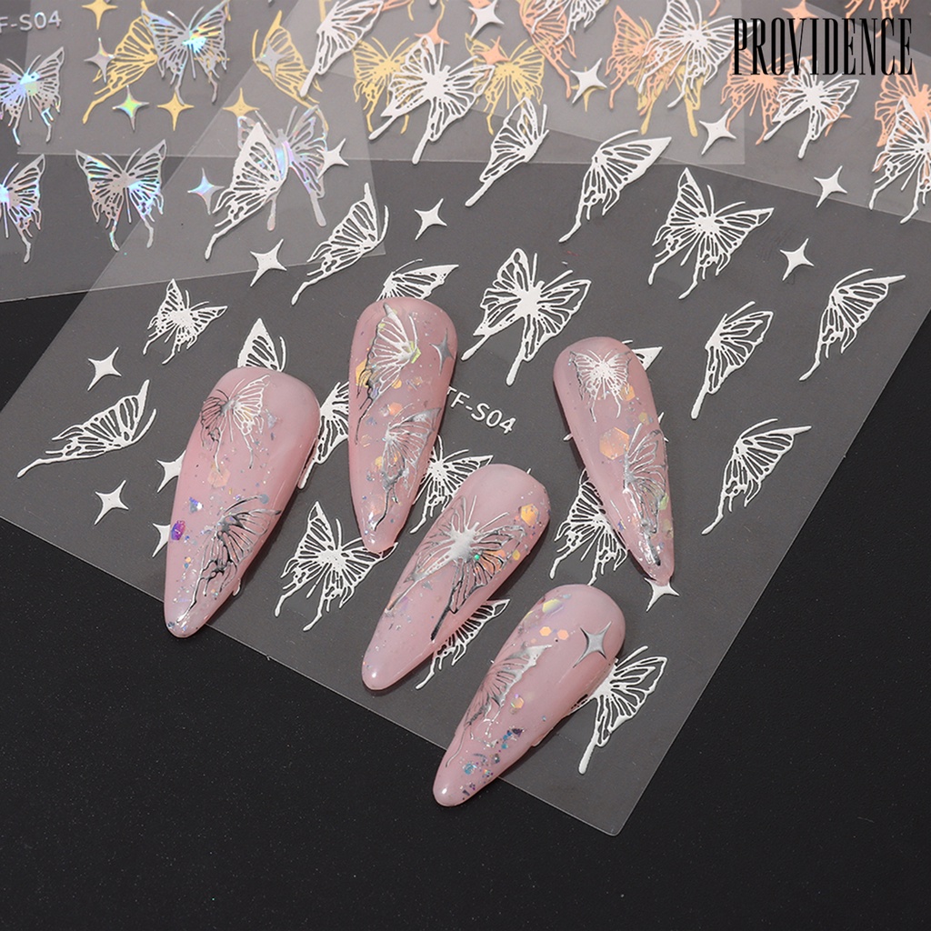 Providence 2lembar Hot Stamping Butterfly Nail Art Stiker Efek Mengkilap Ultra-Tipis Butterfly Decals DIY Manicure Perekat Dekorasi Kuku Perlengkapan Kuku