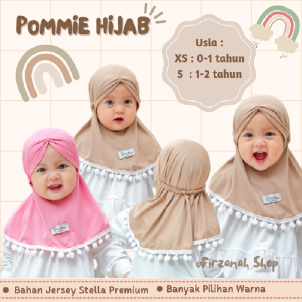 Jilbab POMMIE Bayi Usia (0-2 th) - Bahan Jersey Stella Premium - Hijab Bayi Pom Pom Lucu