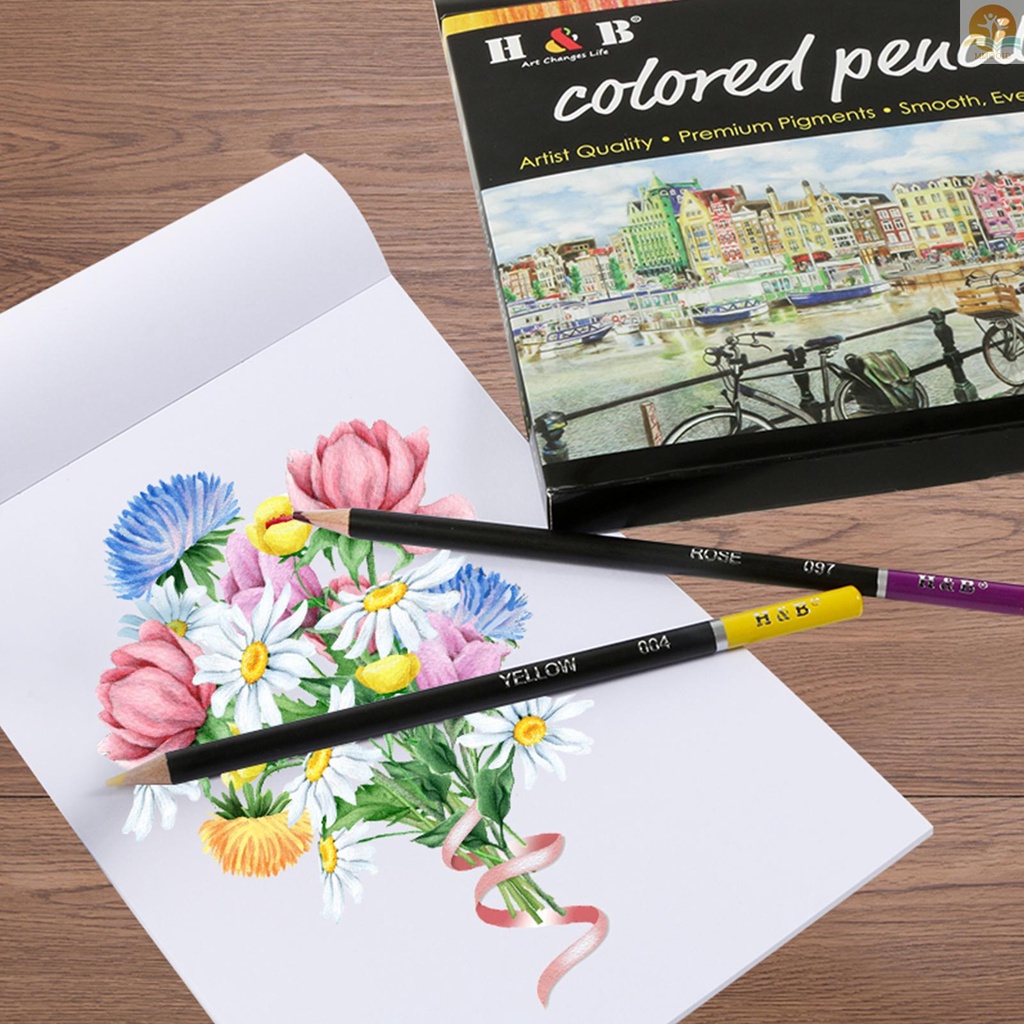 In Stock H&amp;B Pensil Warna Minyak Set 50warna Sketsa Pensil Warna Pra Diasah Perlengkapan Seni Untuk Pelajar Dewasa Artis Gambar Sketsa Buku Mewarnai Dekorasi DIY Proyek P