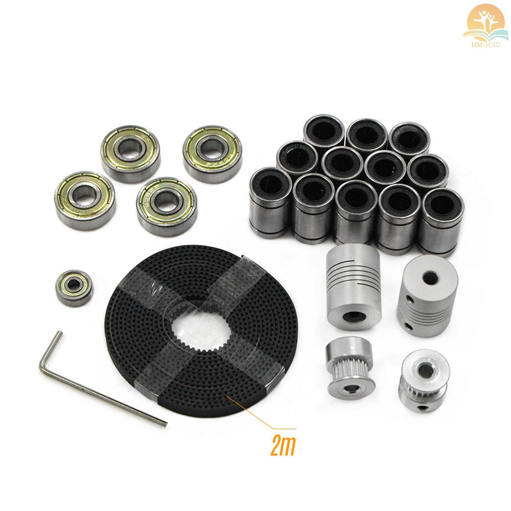 In Stock 3D Printer Parts Kit Gerak Linier LM8UU 608ZZ 624ZZ Bantalan Coupler Shaft 20gigi Roda Katrol 2M GT2 Ikat Pinggang