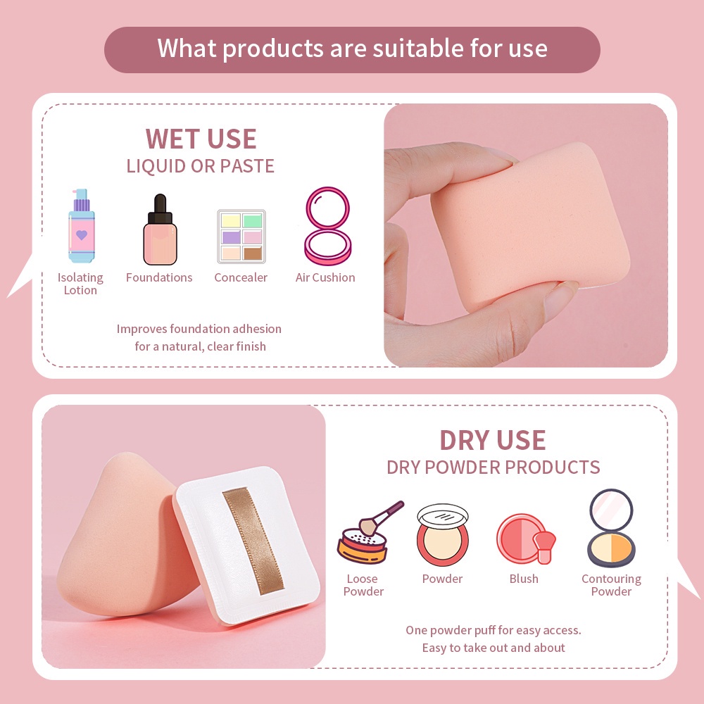 (BOX) Sponge Bedak Bulat Segi Kotak / Spon Puff Dengan Bantalan Udara Yang Sangat Lembut Untuk Alas Bedak Premium