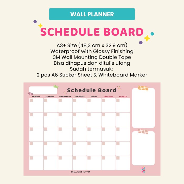 

✨BISA COD✨ -Monthly Schedule Board - Wall Planner - Minimalist-Pink