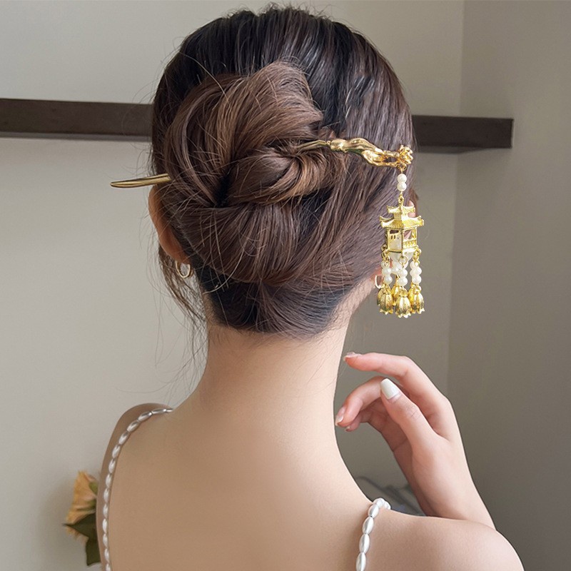 Hadiah Lentera Cina Liontin Rambut Stik Vintage Elegan Wanita Ponytail Holder Hair Clip Hanfu Aksesoris Gaun Prom Light Hair Sticks Hair Pin Hiasan Kepala