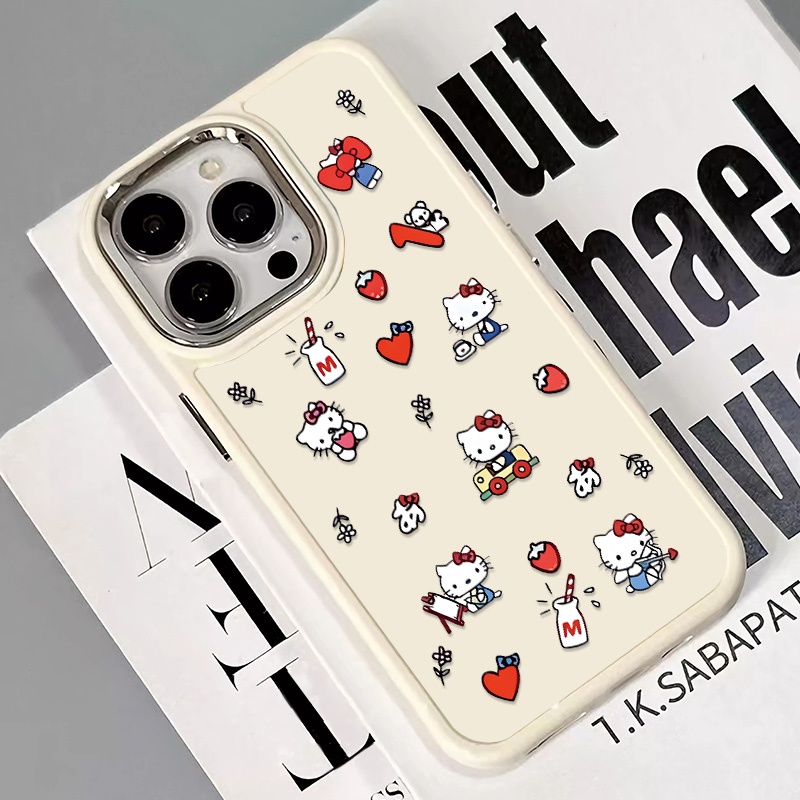 IPHONE Tombol Logam Casing Ponsel Silikon Kompatibel Untuk Iphone11 Pro Max XS X Xr8+7Plus Pasangan Lucu Casing Lembut Shockproof Cover TPU Kucing Anjing Sel Precticer