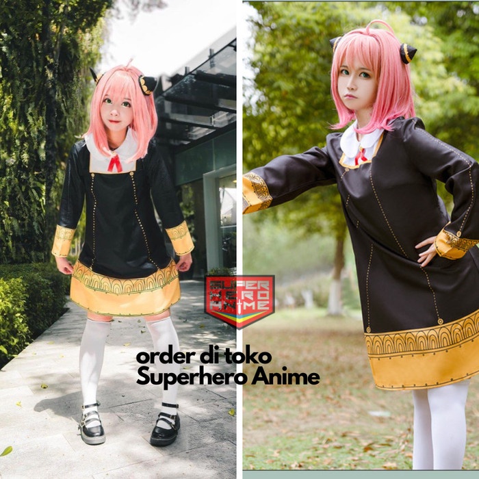Kostum Anya Forger Spy X Family Anak Dewasa Cosplay Costume Anime Baju Perempuan Jepang Wig