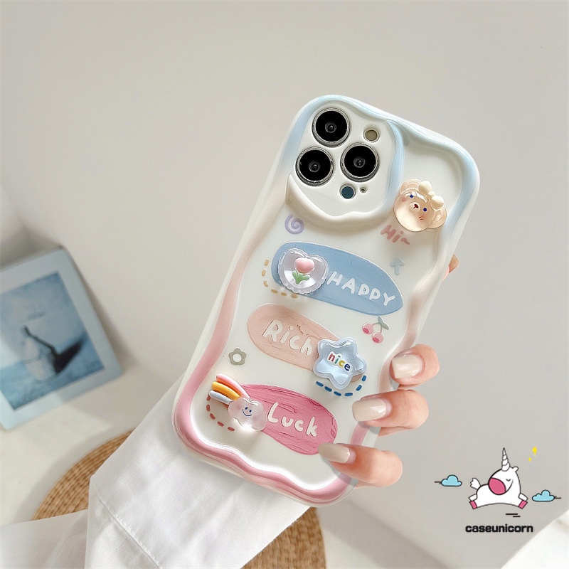 Untuk Infinix Hot12 11 8 10 30 20 9 Bermain Hot 30i 9 8 10Lite Smart 6Plus 6 7 5 Note 12 4G 12 G96 Kartun Doodle 3D Boneka Lucu Bergelombang Tepi Melengkung Pelangi Cinta Hati Beruang Kelinci Lembut Sarung