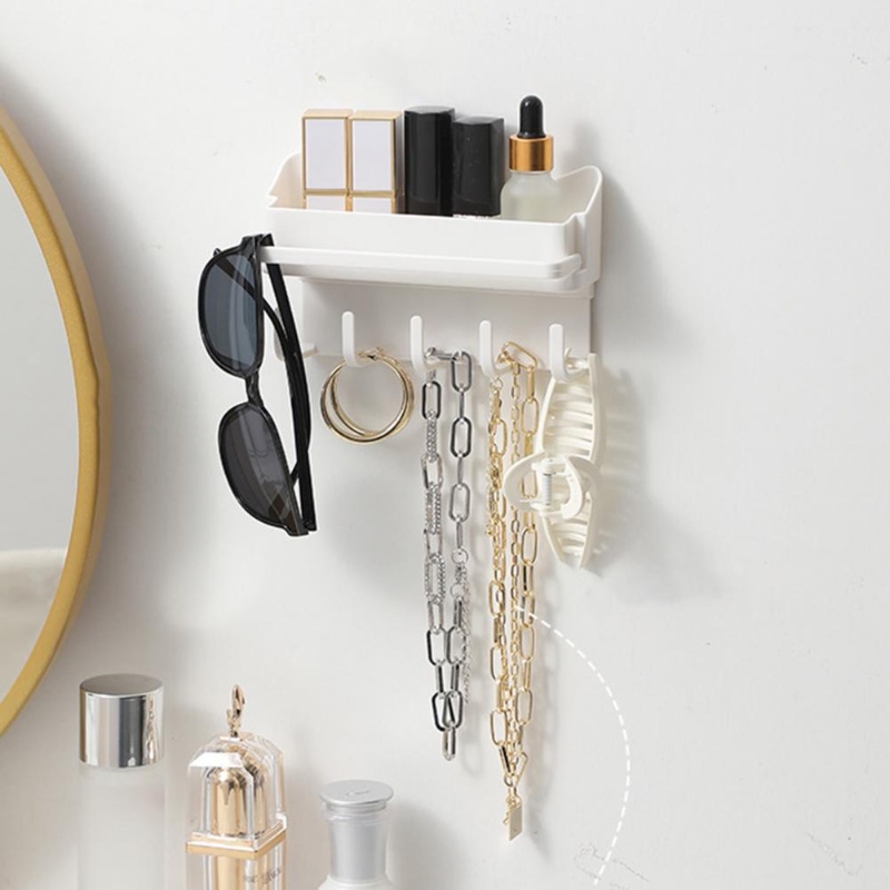 1pc Rak Penyimpanan Ikat Rambut Yang Dipasang Di Dinding Multifungsi/ Kotak Organize Plastik Perekat Diri Portabel Dengan Kait/ Rak Penyimpanan Aksesori Rambut Rumah