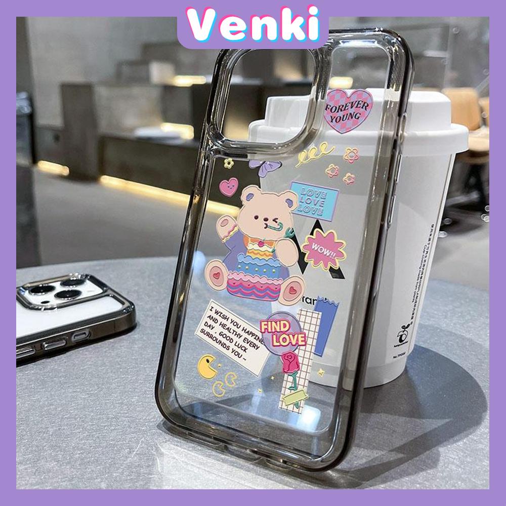 VENKI - Untuk iPhone 11 Case Clear Space Hard Acrylic Case Shockproof Protection Camera Cute Bear and Bunny Kompatibel dengan iPhone 14 13 Pro Max iPhone 12 Pro Max XR 7Plus 8Plus