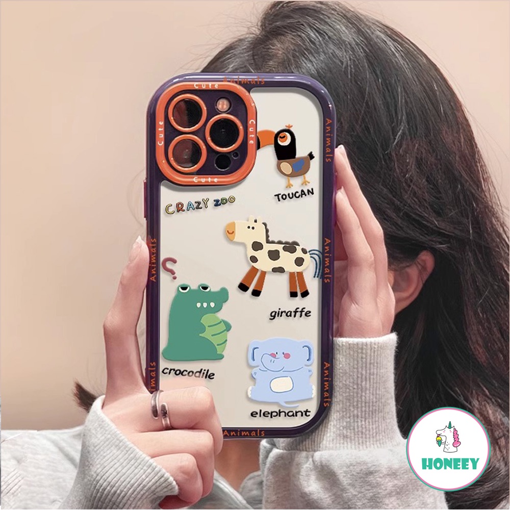 Ins Lucu Kartun Buaya Jerapah Casing Ponsel Akrilik Bening Kompatibel Untuk iPhone 14 Pro 13 11 12 Pro Max Shockproof Handphone Cover