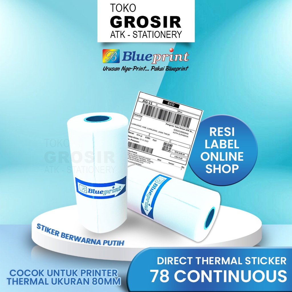 

78x40 R Resi Label Pengiriman Kertas Thermal Sticker Barcode BLUEPRINT Stiker Termal ≈ 80mm < A6 3