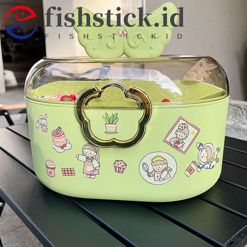 Fishstick Gadis Kotak Perhiasan Kartun Aksesoris Rambut Multi Fungsi Sayap Kalung Penyimpanan Case Plastik Kapasitas Besar Desktop Jewelry Case