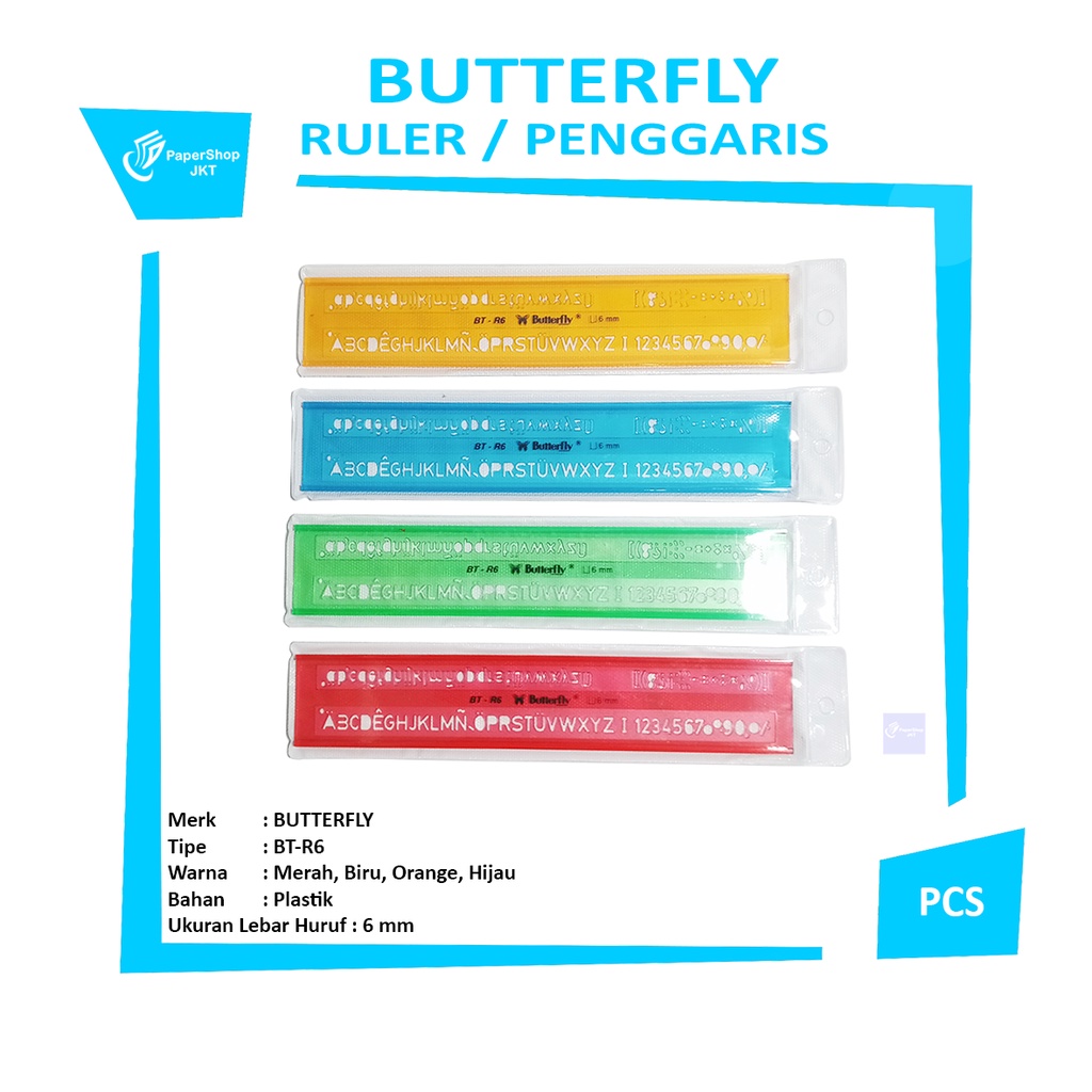 

BUTTERFLY - Penggaris Sablon Huruf 6mm BT-R6 - Pcs