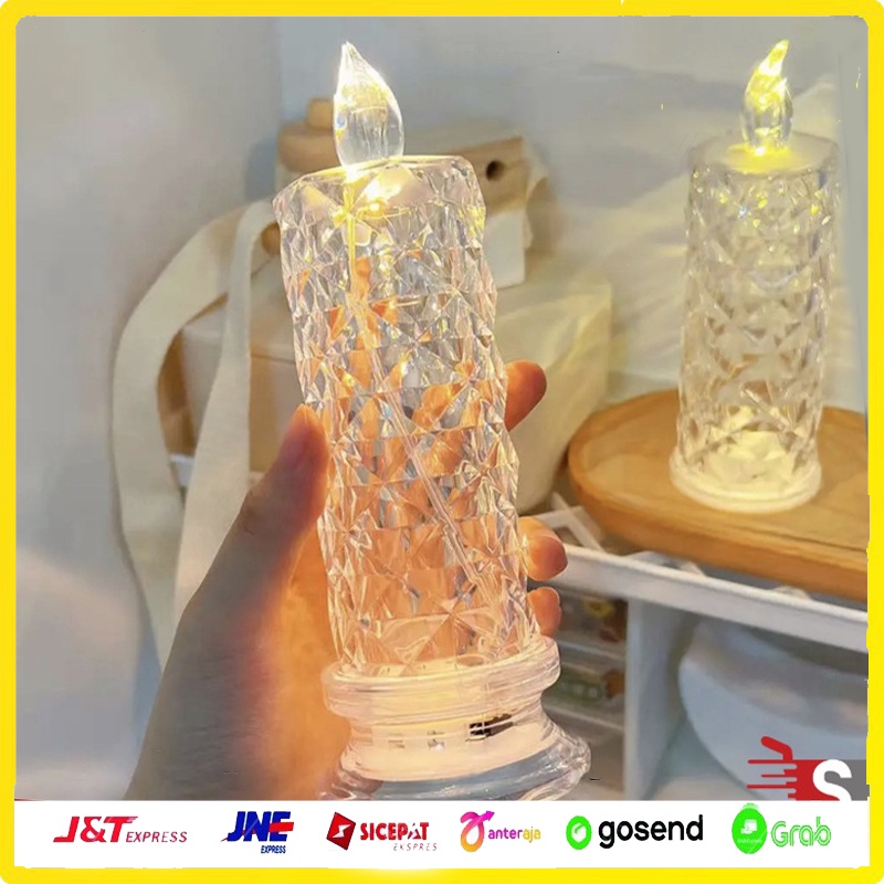 Lampu Lilin Estetik / Lampu LED Bentuk Lilin Bahan Akrilik Kristal Tanpa Asap / Lampu Dekorasi Kamar