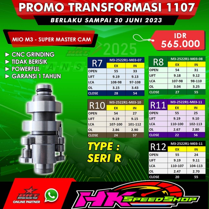 NOKEN AS BRT CAM BRT MIO M3 / FINO 125 / SOUL GT 125 R7 R8 R10 R11 R12