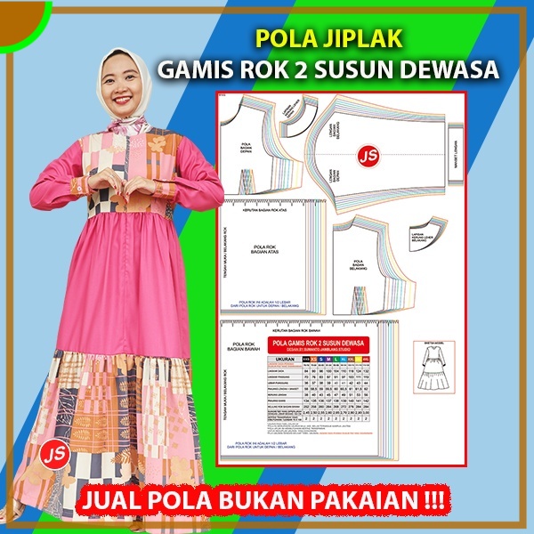 Pola Jiplak Gamis Rok 2 Susun Dewasa 9 in 1 | Aneka Pola