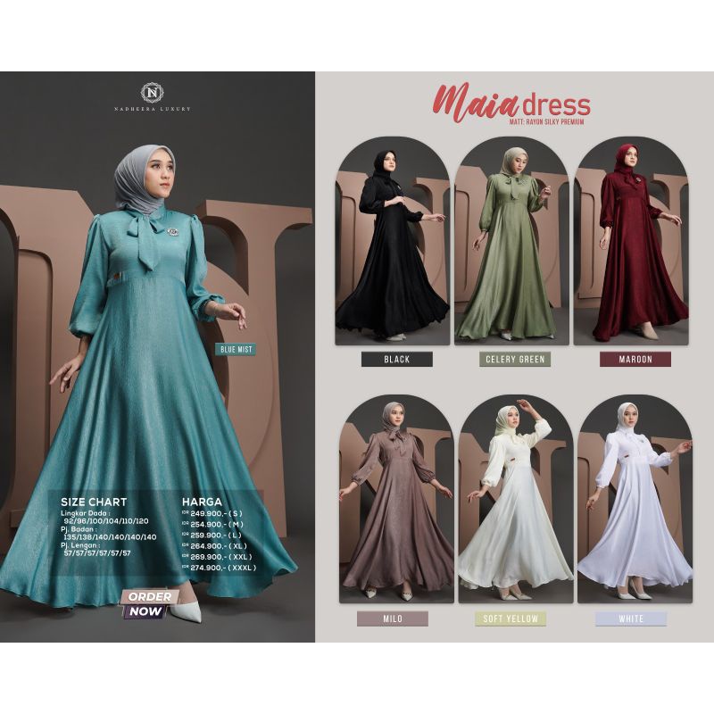 DRESS NADHEERA TERBARUMAIA DRESS BY NADHEERA LUXURY ORI PREMIUM GAMIS PESTA MEVVAH Original